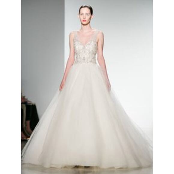 KENNETH POOL Giada K436 V Neck Sleeveless Ballgown Beaded Tulle Wedding Dress 10 - Picture 1 of 12